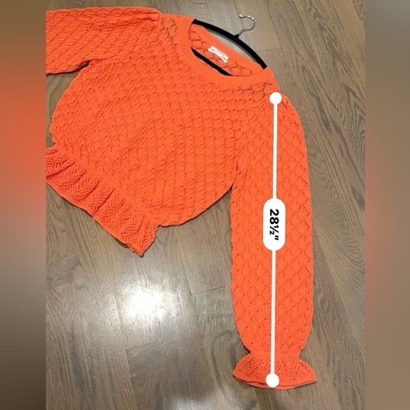Anthropologie Flounce hem pointelle sweater orange XXL Crochet boho cottagecore - Picture 10 of 10